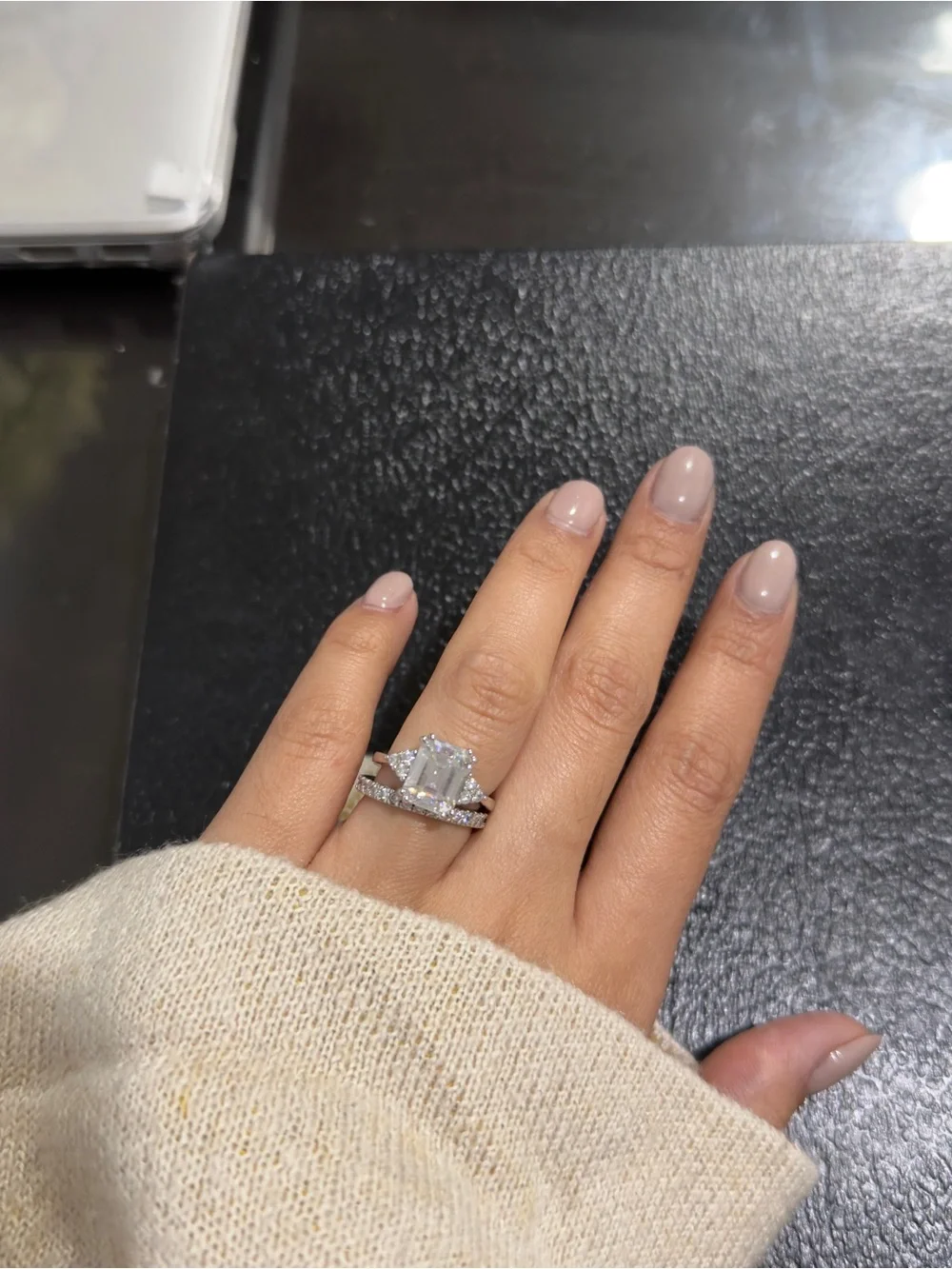 4ct Emerald cut moissanite + 1cttw eternity band vvs1 wedding set sz 6